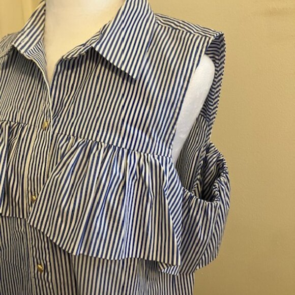 Michael Kors Blue and White Stripe Cold Shoulder Dress - Picture 7 of 7